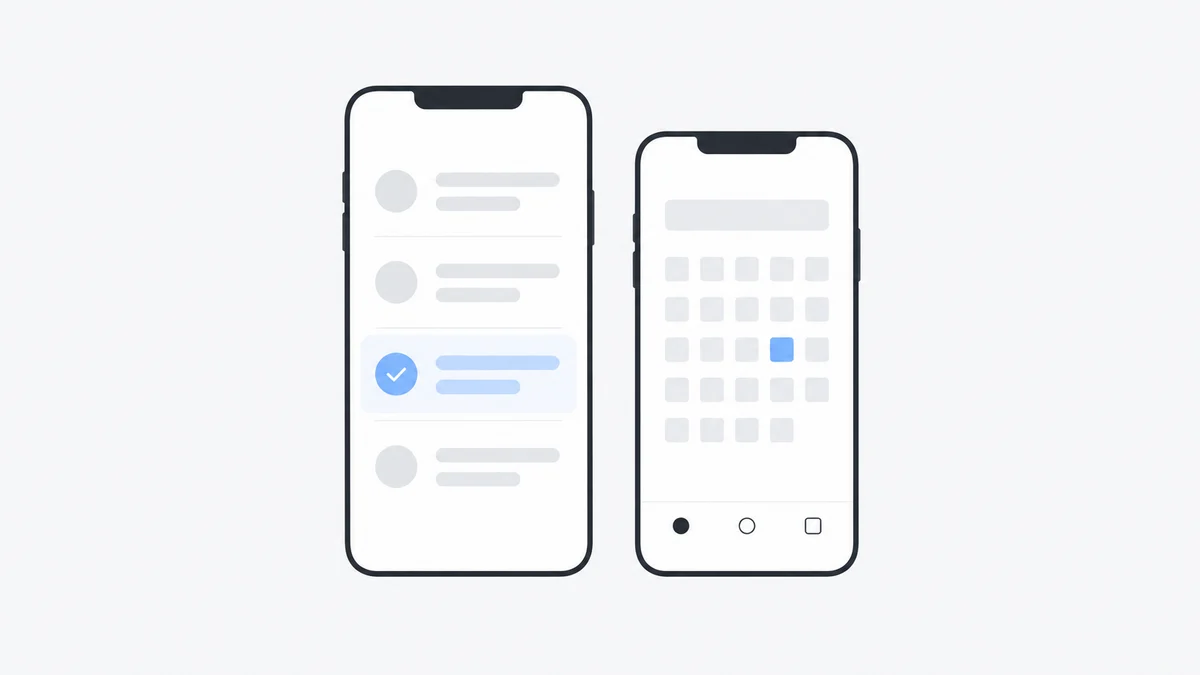Interfaces de aplicativo com tarefas e calendário